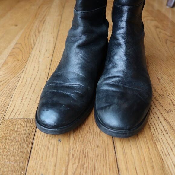 STUART WEITZMAN Keelan leather boots knee high black sz 7 pull on stretch winter - Picture 3 of 13